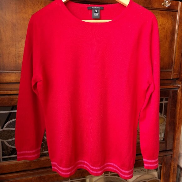 Vibrant 100% Fine Merinos Pointelle Pink Martini Crewneck XL - Picture 4 of 6
